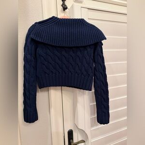 Rebecca Taylor Navy Cable-Knit Off-the-Shoulder cropped Sweater. Like new.Size S